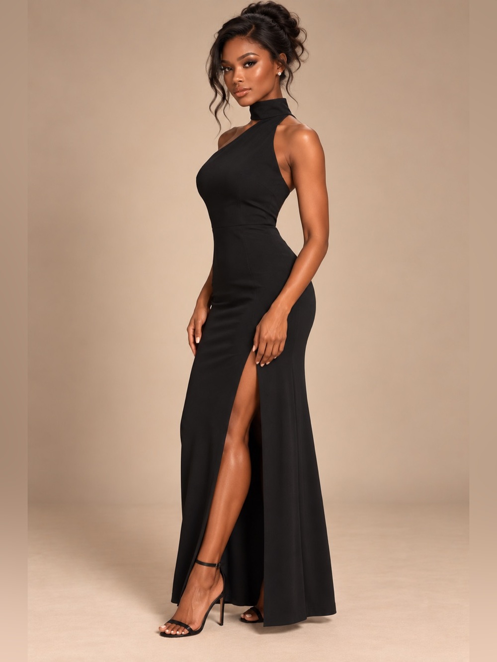 NWT- Keep It Interesting Black Asymmetrical Cutout Halter Dress - Picture 2 of 13